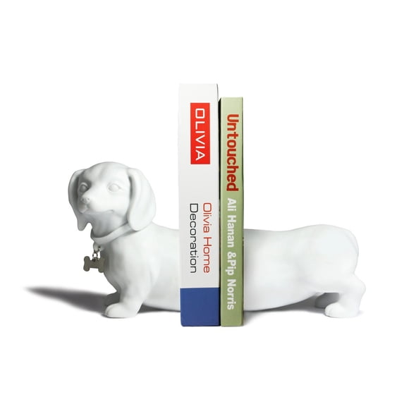 Set de Sujeta Libros Danya B Dachshund en Resina Blanca