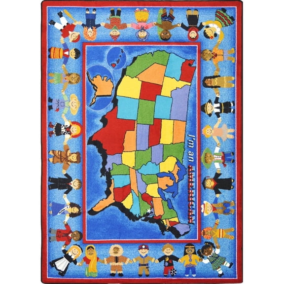 Joy Carpets Kid Essentials I'm An American 7'8" x 10'9" Area Rug in Color Multi