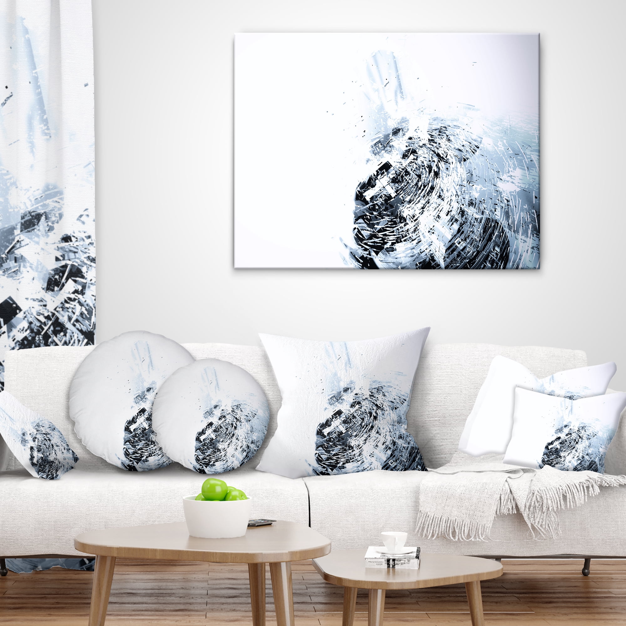 Designart 3D Abstract Art White Crystal - Abstract Throw Pillow - 18x18