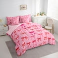 thumbnail image 3 of Feelyou Cute Bow-tie Pink Bedding Comforter Set 7pcs for Kid, Kawaii Cartoon Ribbon King Bedding Sets, Fashion Polkadots Reversible Bed Sheets, Super Cozy Room Decor, 3 of 7