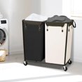 thumbnail image 2 of 74 Gal 2-Section Commercial Laundry Hamper, Heavy Duty Steel Frame Rolling Laundry Cart with Wheels, Beige Large Industrial Clothes Sorter for Hotel Home Laundry Room, 2 of 9