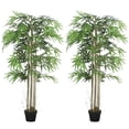 thumbnail image 1 of Outsunny 5FT Artificial Bamboo Tree Set of 2 in Pot with 1095 Leaves, Green, 1 of 10
