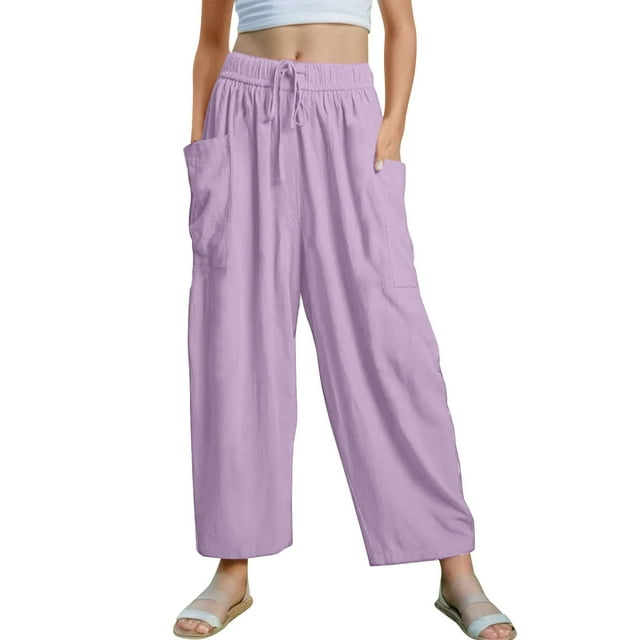 aidice Toddler Girls Clothes Teen Pants Wide Leg Drawstring Elastic Waisted Solid Color Loose Trousers with Pockets