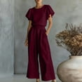 thumbnail image 6 of Dvprdro Crewneck Ruffle Sleeve Top and High Waist Wide Leg Pants Set for Women Elastic Waist Summer Casual, 6 of 7