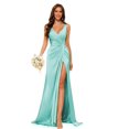 thumbnail image 3 of Vestidos de dama de honor con cuello en V y cintura fruncida de satén plisado vestido de fiesta formal YMS277, 3 of 5