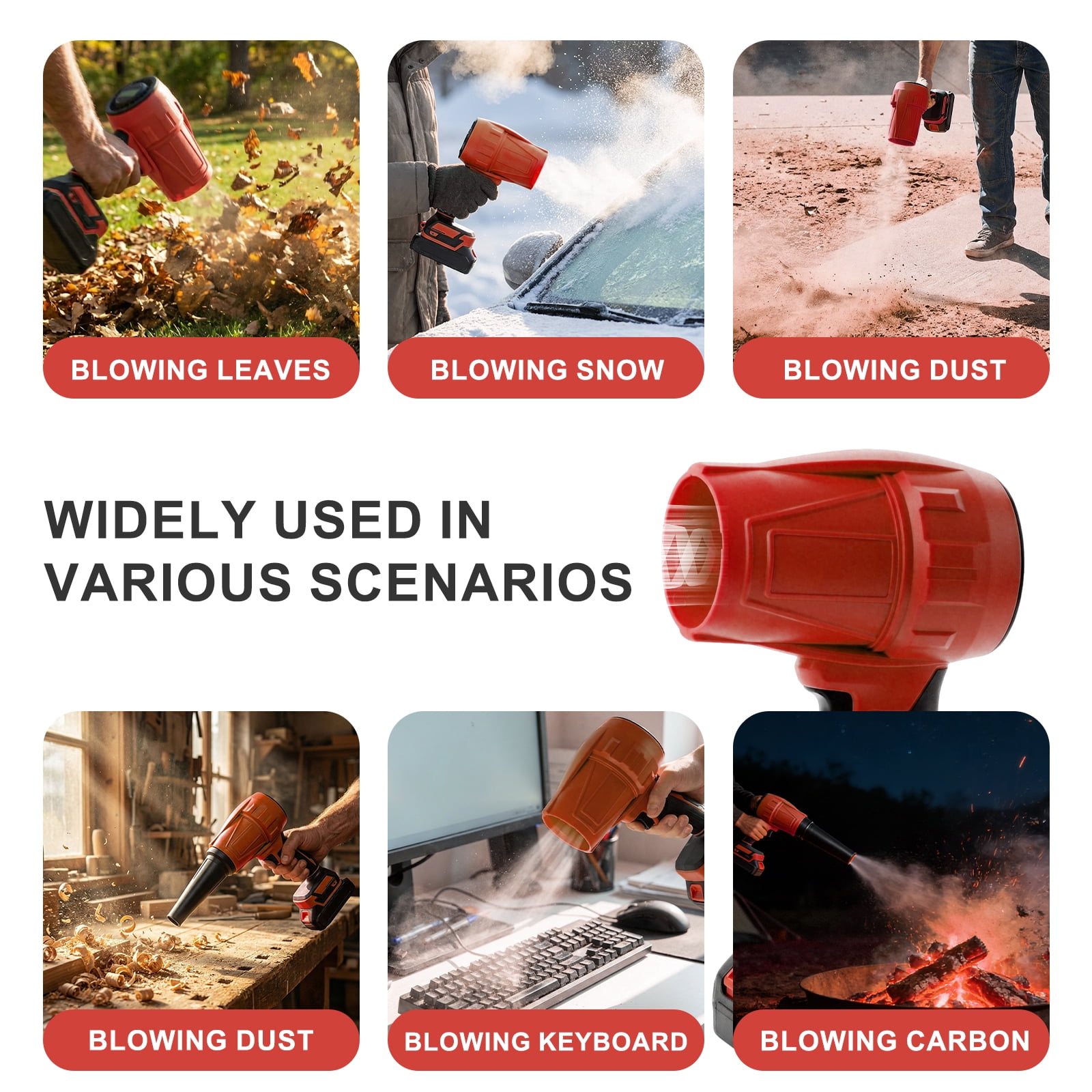 KingFurt Cordless Leaf Blower, High-Speed Dust Blower,24V Turbine blower with Extended Nozzle, for Patio Cleaning Lawn Care Blowing Leaves and Dust-Red