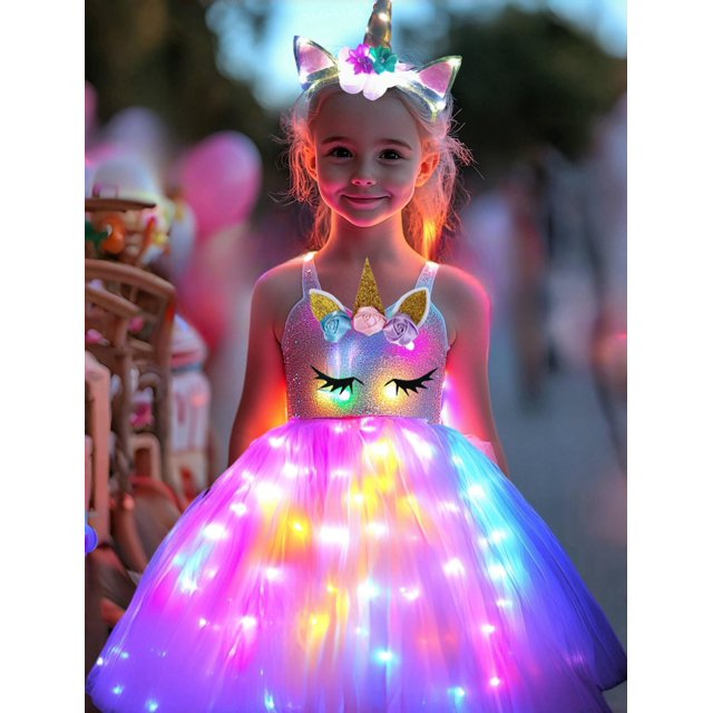 Disfraz de unicornio SHINYOU con luz LED para niñas de 3 a 4 años