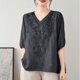 thumbnail image 3 of Camisas de Color Sólido para las Mujeres Casual 1/2 Manga V-Cuello Blusas, Top de Moda para Diario, Trabajo Y Fiesta, 3 of 4