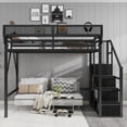 thumbnail image 3 of Full-size loft bed with stairs, metal full loft bed with storage shelves, loft bed with wardrobe suitable for teenagers, black finish(No Mattress), 3 of 17