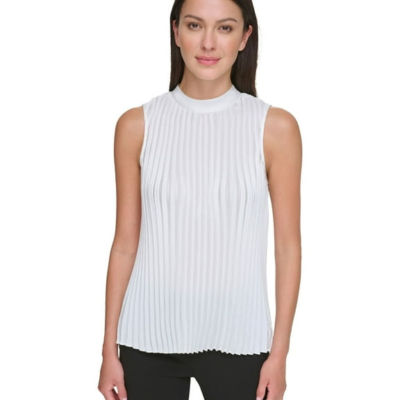 DKNY Womens Pleated Halter Blouse Top, White, Medium