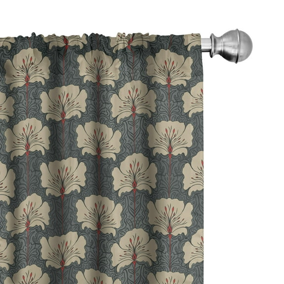 Ambesonne Floral Curtains, Art Nouveau Poppies, Pair of 28"x63", Tan Grey Vermilion