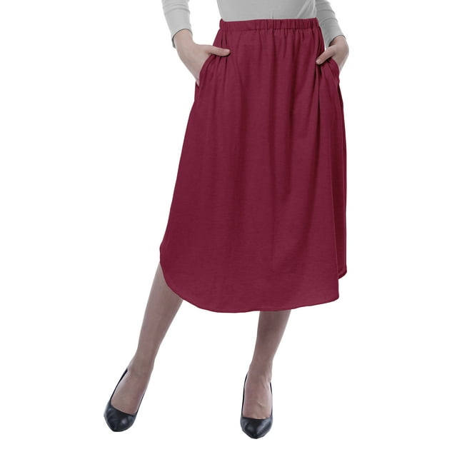 Moomaya Women Gathered Skirt w/ Pockets Elastic Waist Solid Flowy Summer Skirts