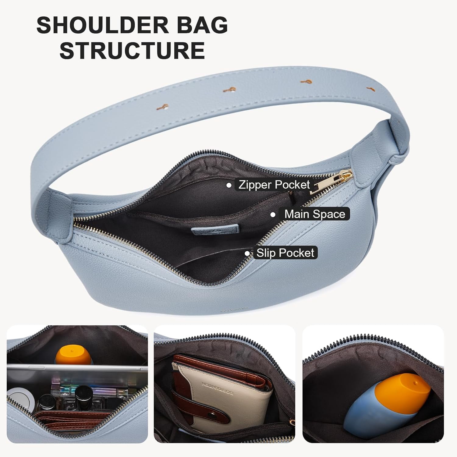 Crescent Shoulder Bag for Women Trendy Crossbody Hobo Purse Vegan Leather Clutch Handbag Adjustable Strap
