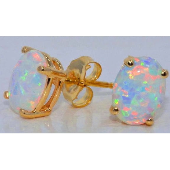 8x6mm Opal Oval Stud Earrings 14Kt Yellow Gold