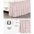 thumbnail image 3 of Farmhouse Pink Wrap Around Bed Skirts for California King Bed 18" Drop,Bed Skirt with Adjustable Elastic Belt Dust Ruffle Bed Valance for Bedroom Vintage Flower Leaf Botanical Plant Bed Frame Cover, 3 of 7