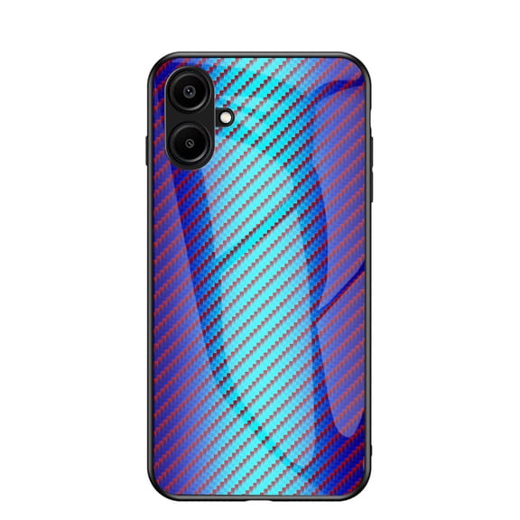 for Samsung Galaxy A06 Case, Carbon Fiber Pattern Tempered Glass Phone Case, Lightweight Slim Shockproof Protective Cover, Anti-Scratch Stained Glass Shell for Samsung Galaxy A06, Blue