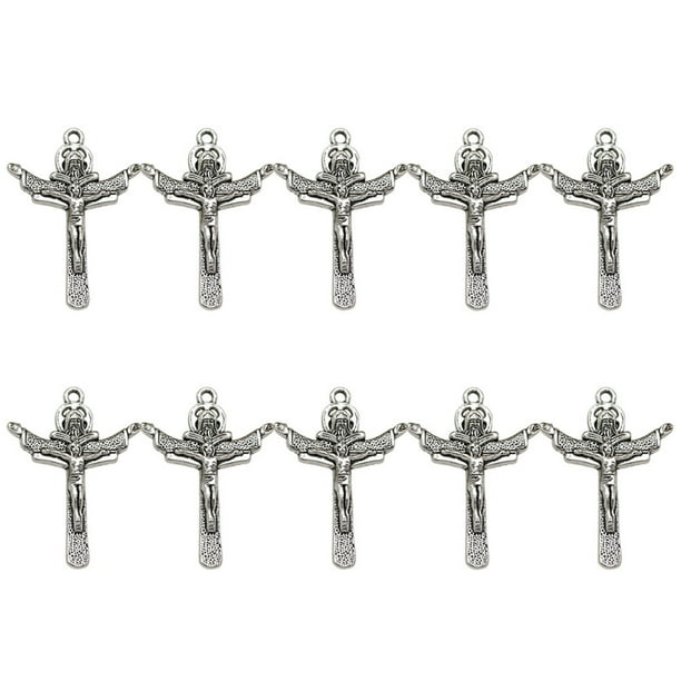 10 colgantes de aleación con forma de cruz de Jesús, accesorios para hacer joyas, collares y pulseras (plata antigua).