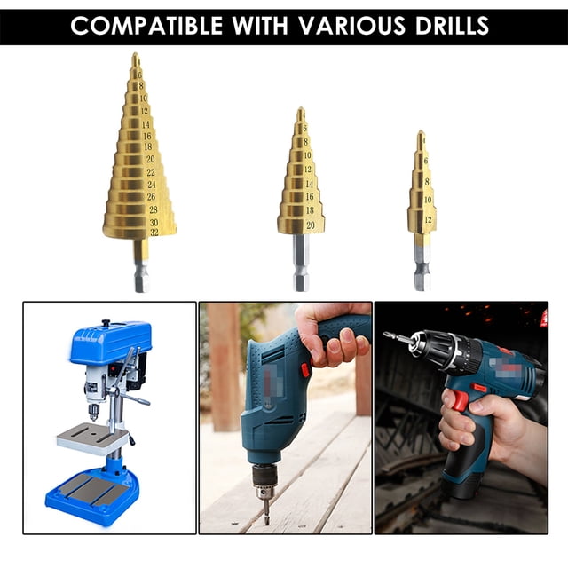4-20mm HSS Step Drill Bit Straight Groove Step Drill Bit Titanium Coated Wood Metal Hole Cutter Core Drill Bit Metric