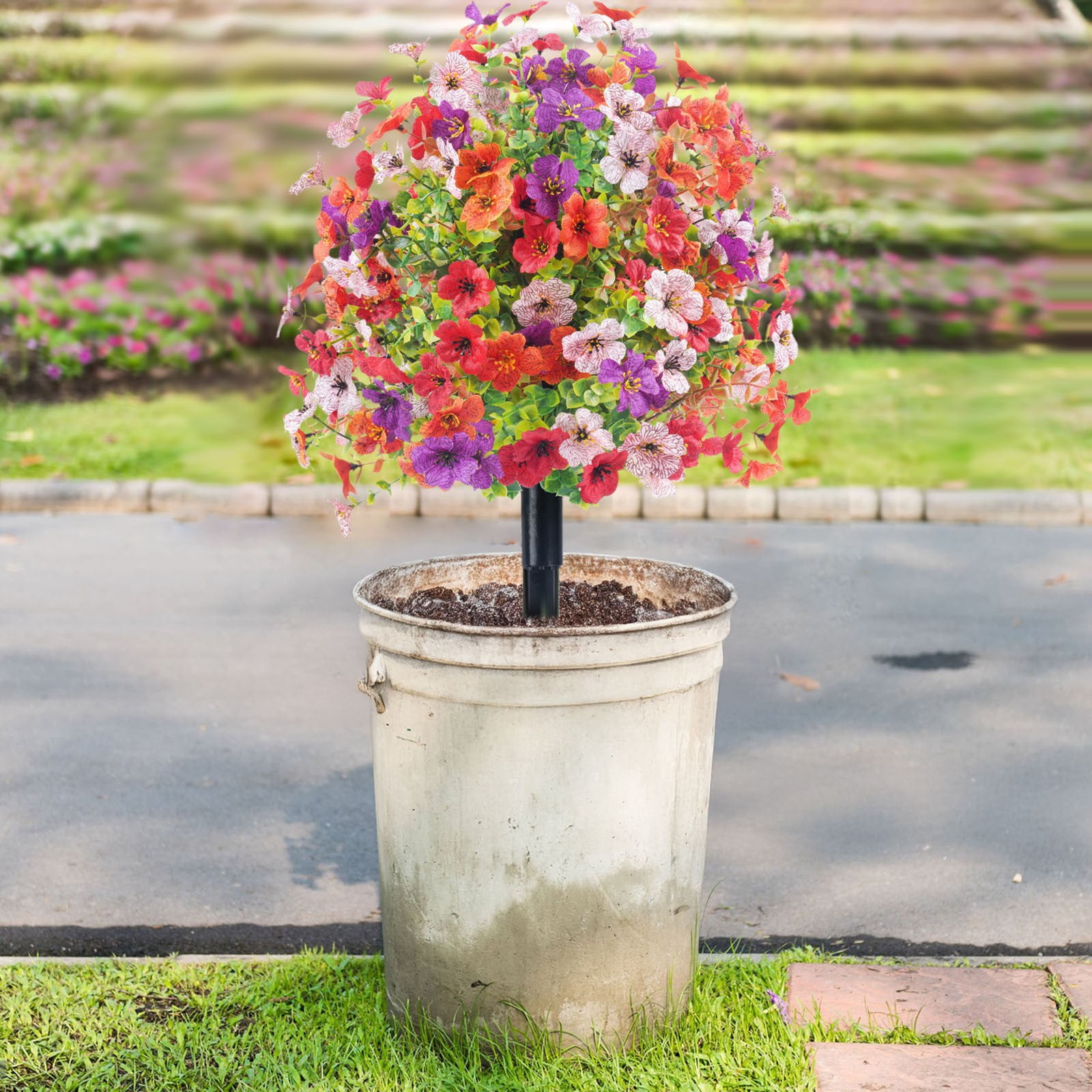 1 Violet Eucalyptus Artificial Flower Arrangement Artificial Plants Outdoor，Artificial Flowers with Ground Garden Stake Faux Greenery Shrubs Garden Accessories for Farmhouse Outdoor Outside Garden