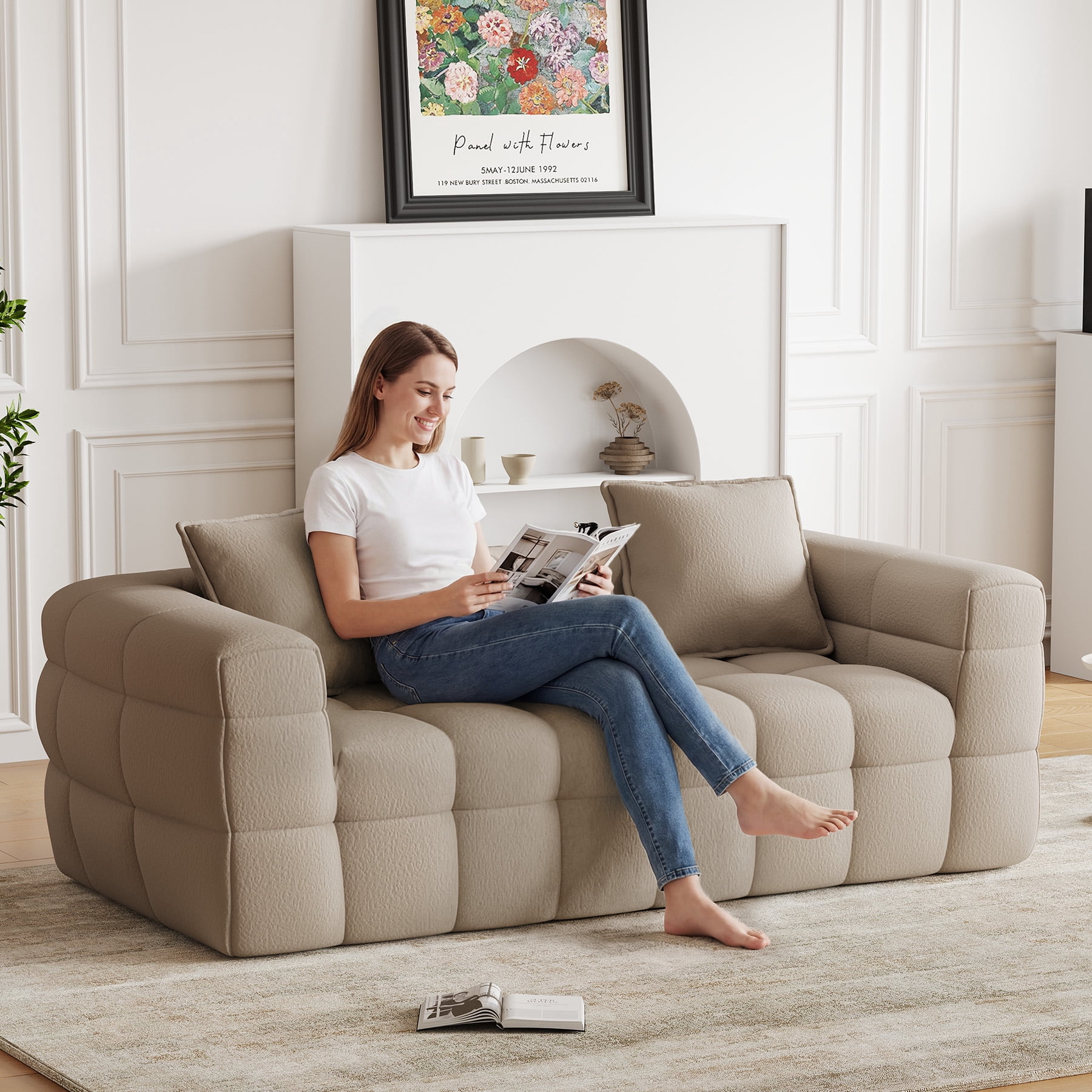 Wiilayok 66.5" Loveseat Sofa,Chenille 2 Seater Deep Seat Sofa Couch, No Assembly Required,Light Camel