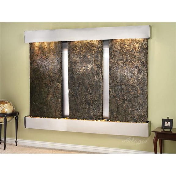 Deep Creek Falls Square Stainless Steel Green Natural Slate Wall Fountain