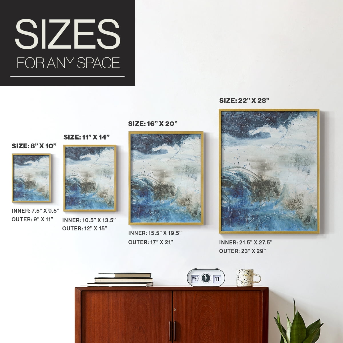 Coastal Seas I Framed Print in Gold Solid Wood Framed Print No Nail Hanging