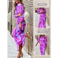 thumbnail image 5 of STARVNC Women Striped Print Lapel Collar Lace Up Waist Long Sleeve Maxi Dress, 5 of 5