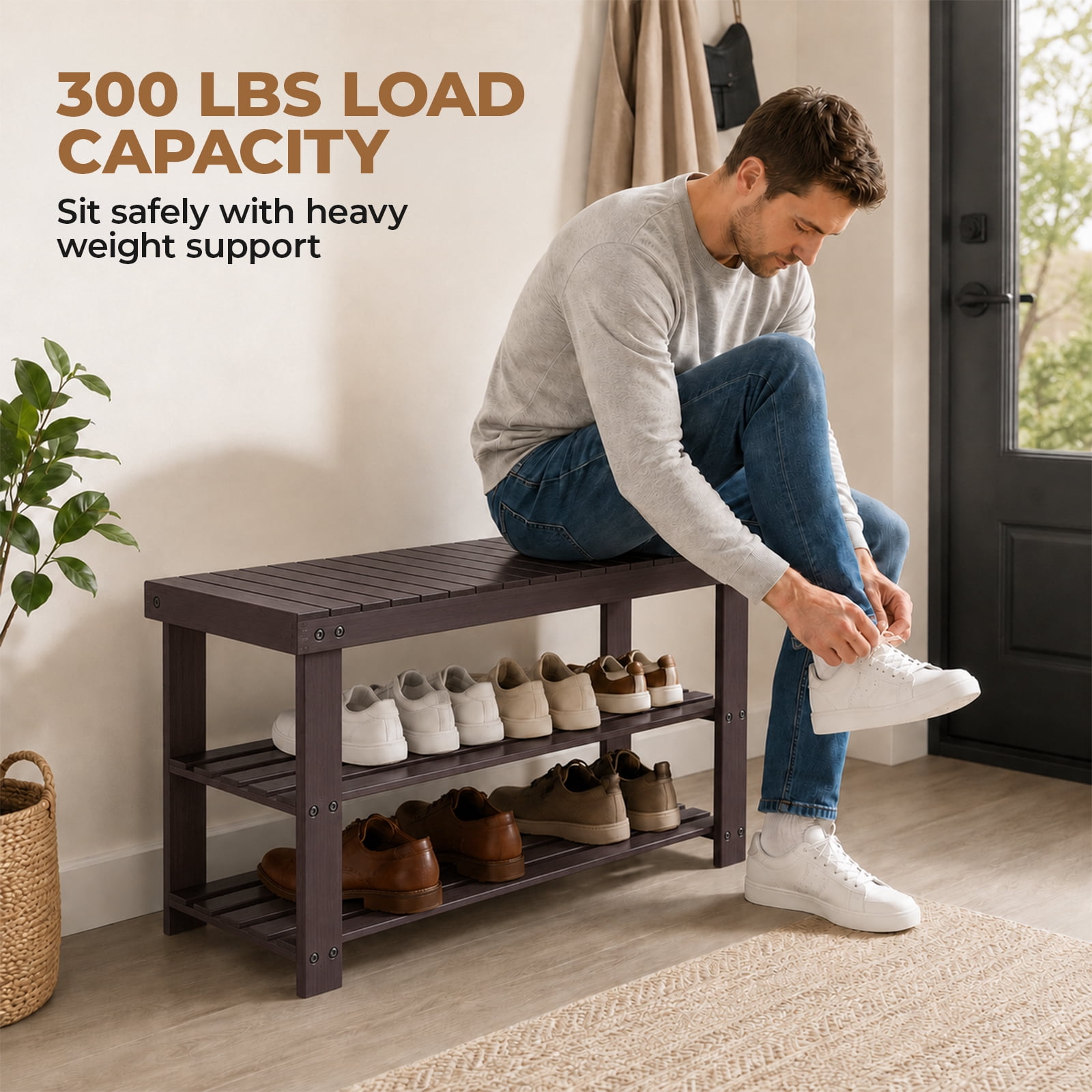 Alvantor 3 Tier Shoe Rack Bench, Shoe Storage Organizer, Entryway Bench, Perfect for Shoe Cubby, Bathroom Bench, Entryway Organizer, Hallway