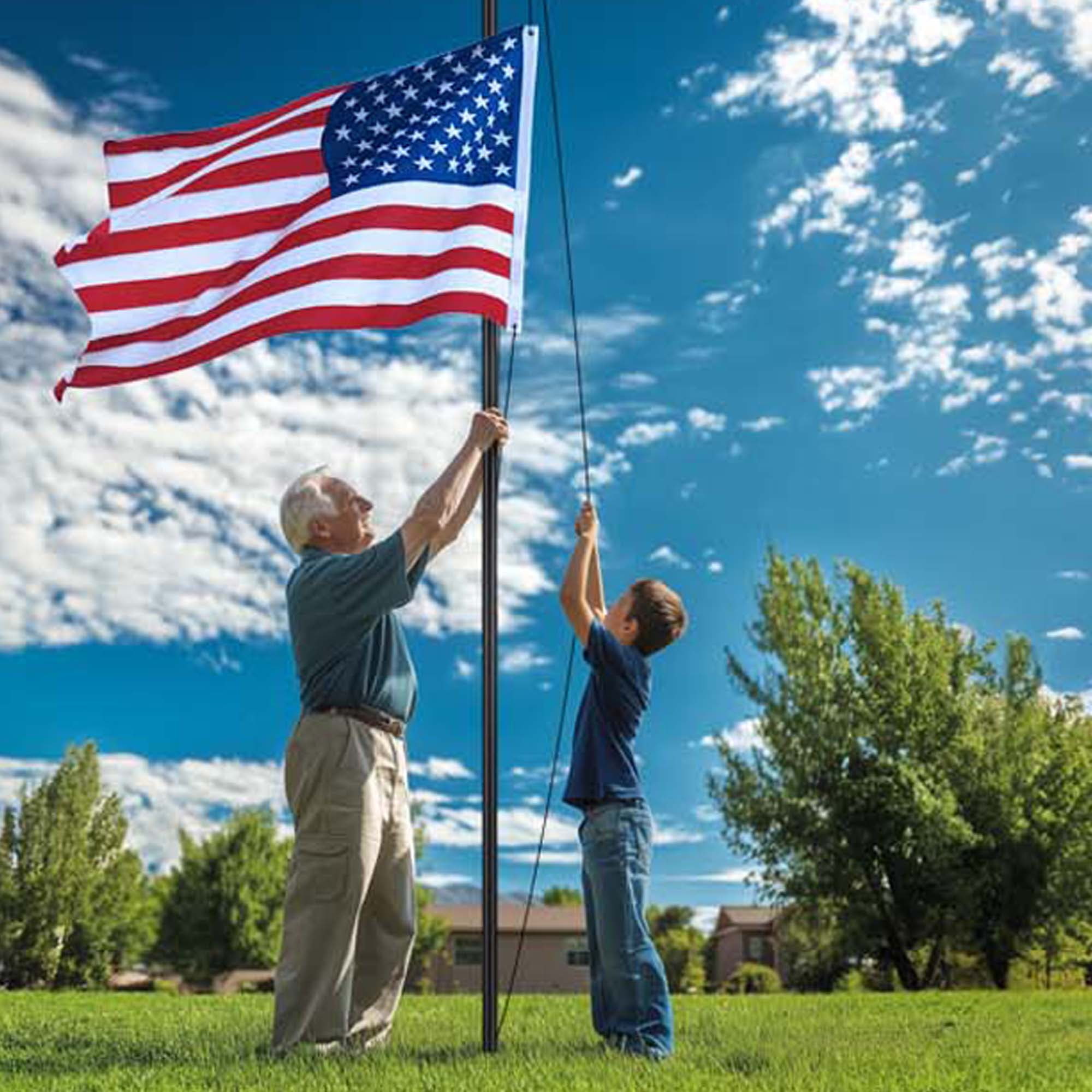 Yescom Bravery 20 Ft Aluminum Sectional Black Flagpole Kit 3'x5' US Flag Gold Ball Kit Hardware Outdoor Garden Halyard Pole