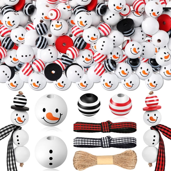 Muñeco de nieve navideño, abalorios de madera Yulejo, 180 piezas, DIY