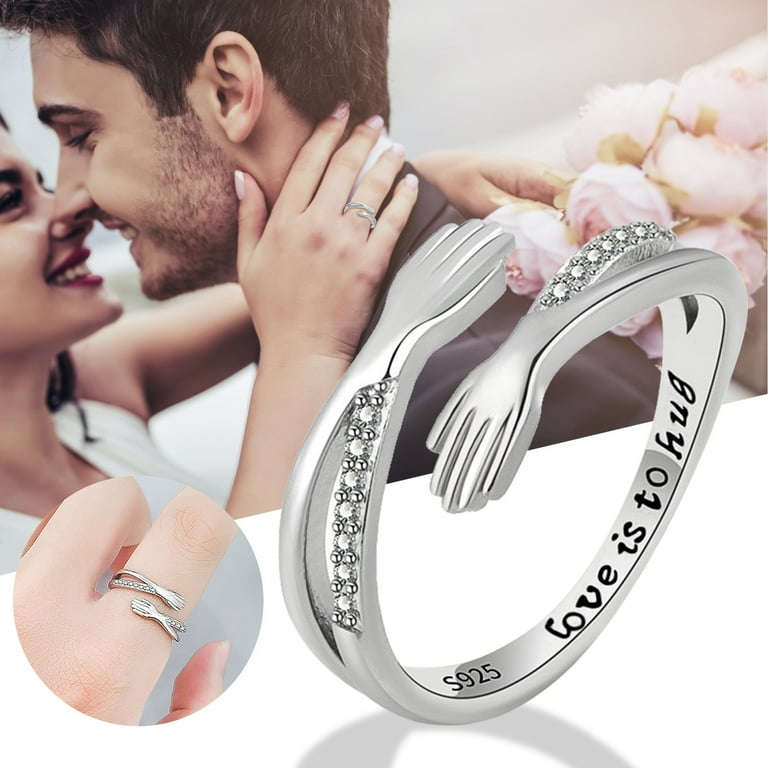 Frehsky rings Engraved Cubic Zirconia Open Diamond Ring Love Is To