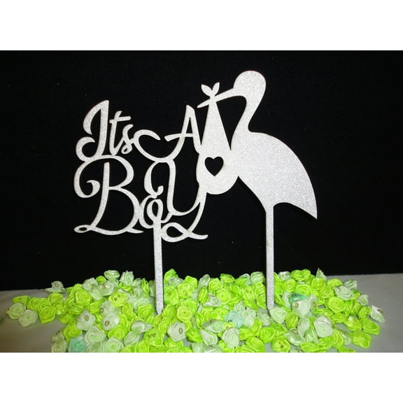 Charmed "It's A Boy" Glittered Cake Topper; Silver