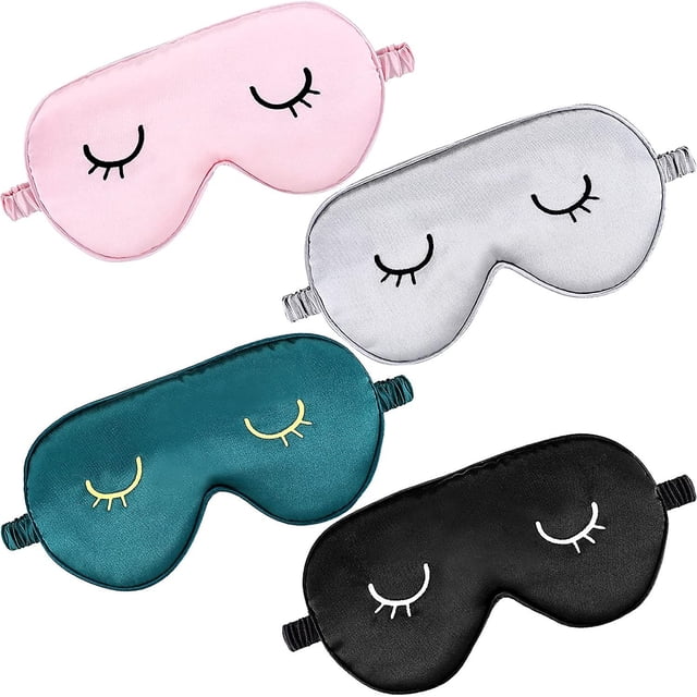 4 antifaces para dormir - Cubierta de seda para dormir, antifaz ligero y ajustable, cubierta de satén para dormir y viajar, ideal para hombres y mujeres.