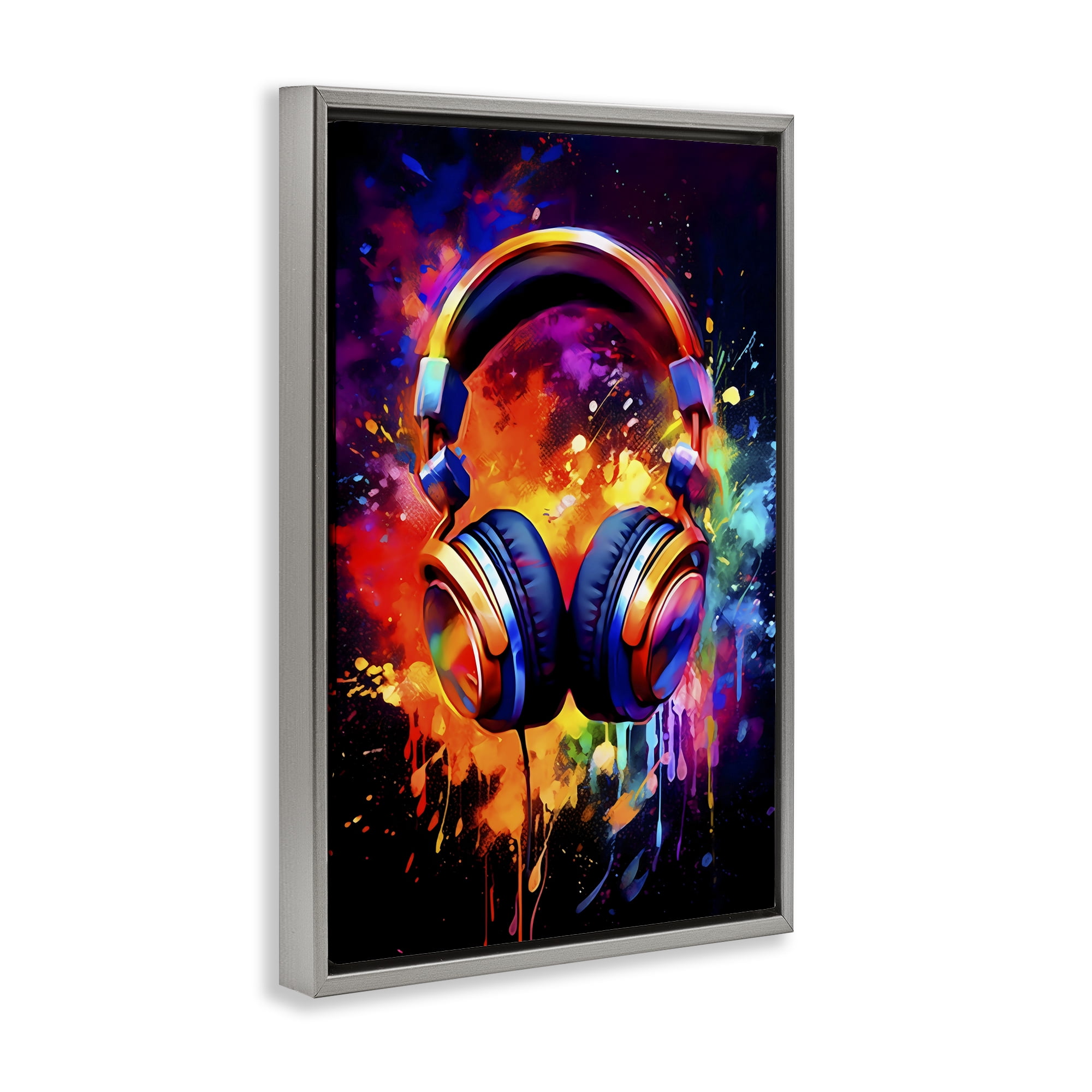 Stupell Industries Musical Color Pop Splash Gray Framed Floater Canvas Wall Art, design by Creative Studio