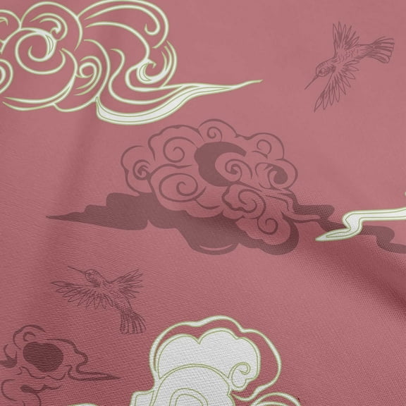 oneOone Cotton Jersey Pink Fabric Asian Japanese Floral Birds With Plants Quilting Supplies Print Sewing Fabric By The Yard 58 Inch Wide