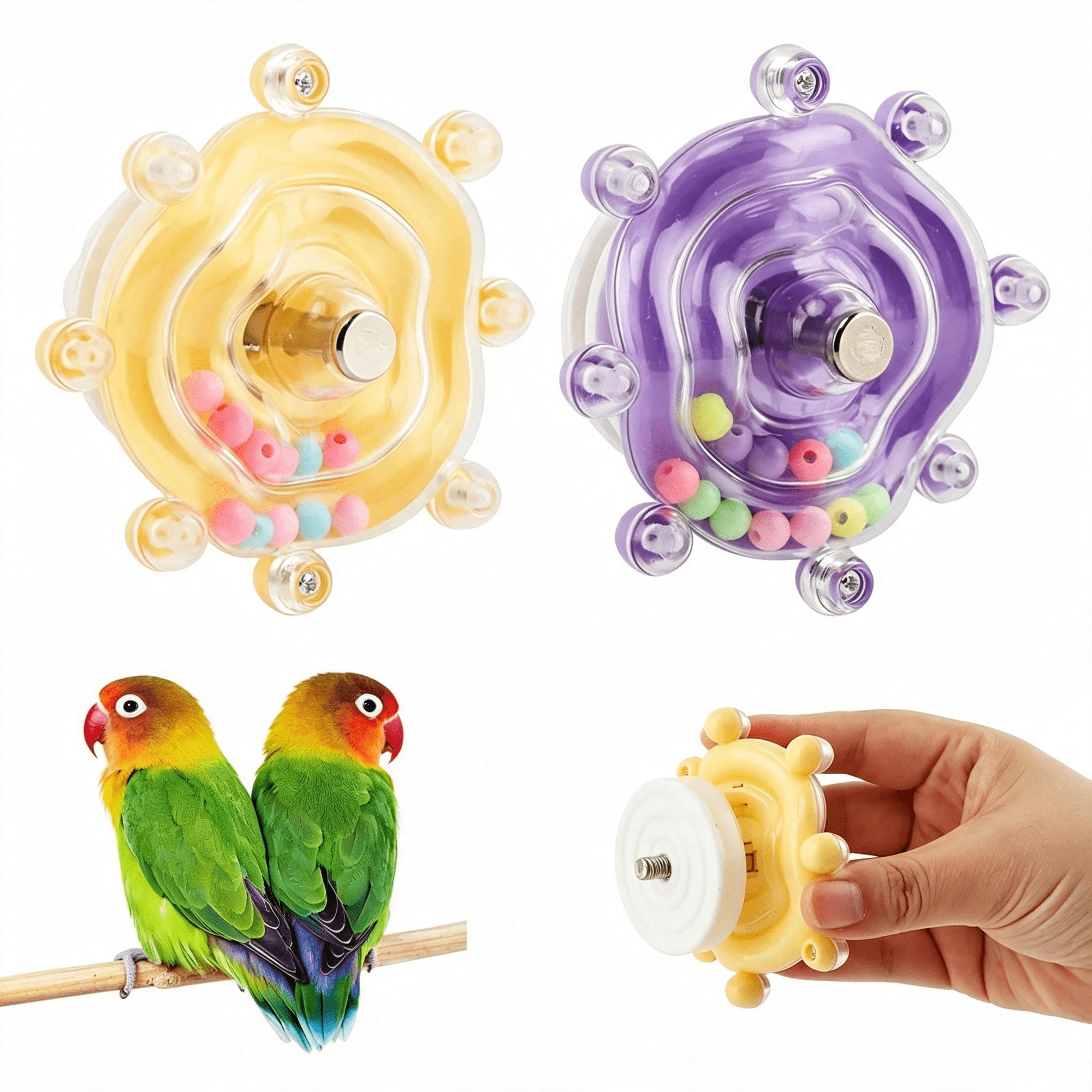 BESTSKY 2 Pack Bird Toys for Parakeets,Colorful Spinning Wheel Chew Toys,Interactive Spinner Rattle Parrot Toy,Funny Bird Cage Accessories for Budgies,Cockatiels,Lovebirds &Conures