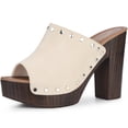 thumbnail image 1 of BLISSFUL STEP Women's Open Toe Platform Chunky Heel Slides Sandals Beige (Size 7), 1 of 6