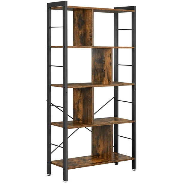 VASAGLE ALINRU Bookcase, 4Tier Industrial Bookshelf, Rustic Brown