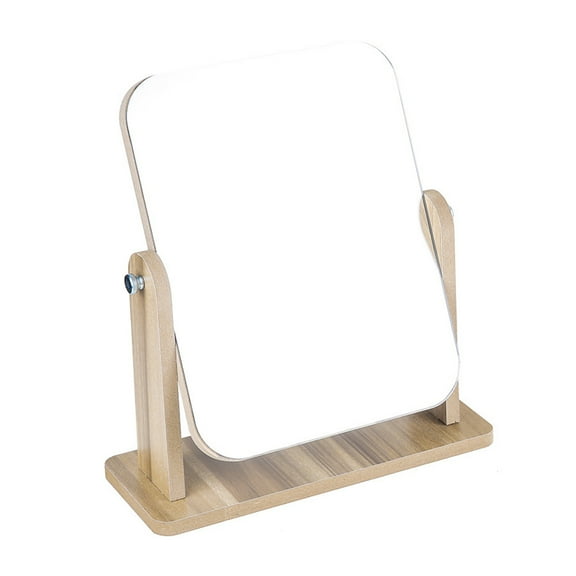 Spatiy Tabletop Wood Mirror Rotatable Wooden Mirror with Stand Desktop Dressing Mirror for Bathroom Bedroom Makeup Tools