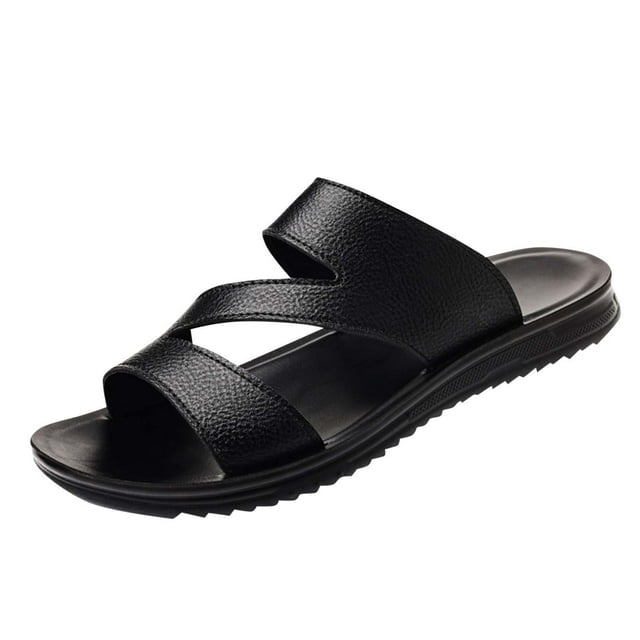 Sandals for Men, Breathable Soft Leather Open Toe with Thick Non-Slip Rubber Sole, Casual Beach Style Spring Summer Wear