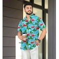 thumbnail image 2 of LA LEELA Men's Hawaiian Shirts Short Sleeve Button Down Shirt Men's Summer Shirts Casual Beach Vacation Hawaii Island Shirts for Men Funny L Palm Flamingos, Blue, 2 of 6