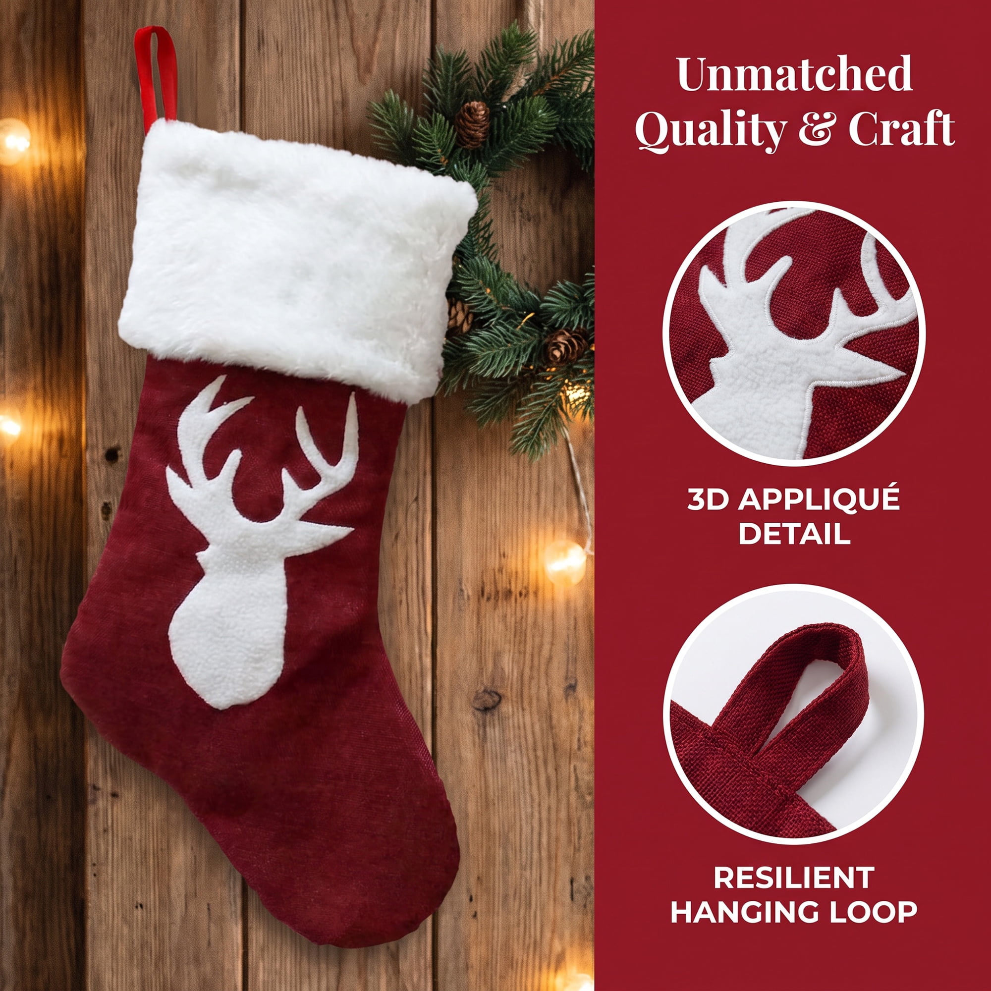 Unique Bargains Embroidered Monogram Stocking Cable Knit Deer Head Pattern 18"