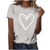 thumbnail image 1 of Hauts pour Femmes Saint-Valentin Manches Courtes Imprimé Cœur Col Rond T-Shirt Décontracté Gris TTTG, 1 of 6