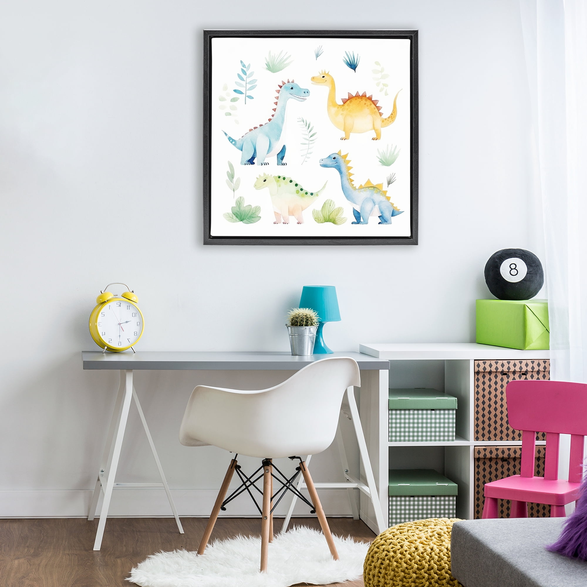 Stupell Industries Playful Dinosaur Wonderland Black Framed Floater Canvas Wall Art, design by Lazar Studio