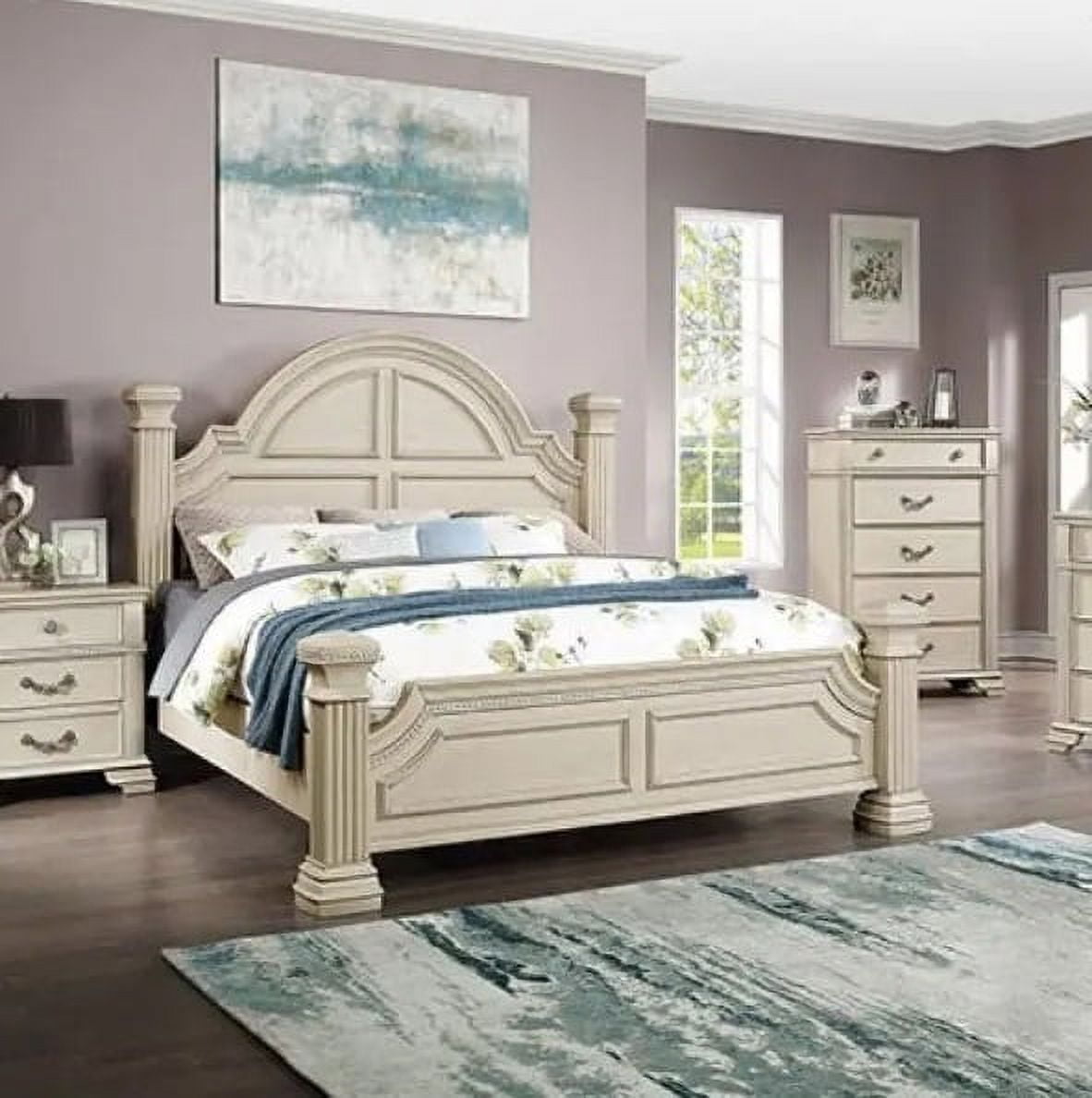 Formal Traditional Style 3pc Bedroom Set Solid Wood Antique White