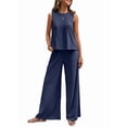 thumbnail image 2 of Women'S Summer 2 Piece Outfits Sleeveless Top Wide Leg Pants Lounge Beach Travel Sets XXL, 2 of 9