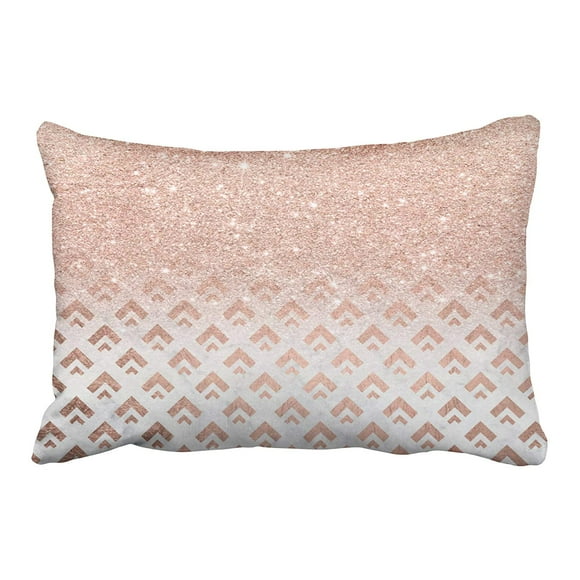 BOSDECO Faux Rose Gold Glitter Ombre Rose Gold Foil Triang Pillowcase Cushion Cover 20x30 inch