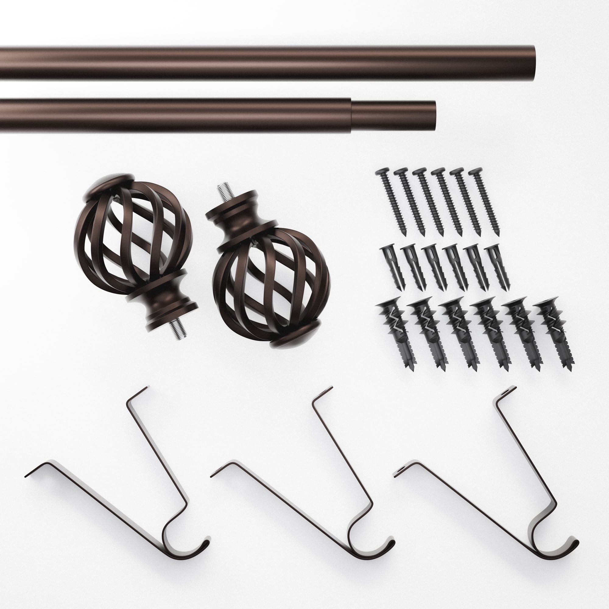 (3 pack) Mainstays 3/4" Bronze Twist Cage Adjustable Single Curtain Rod Set, 30-84"