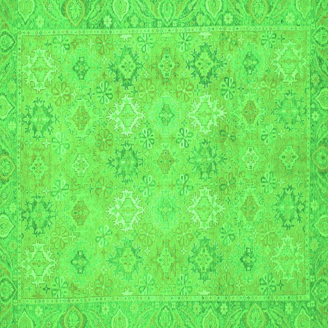 Ahgly Company Indoor Square Oriental Green Modern Area Rugs, 3' Square