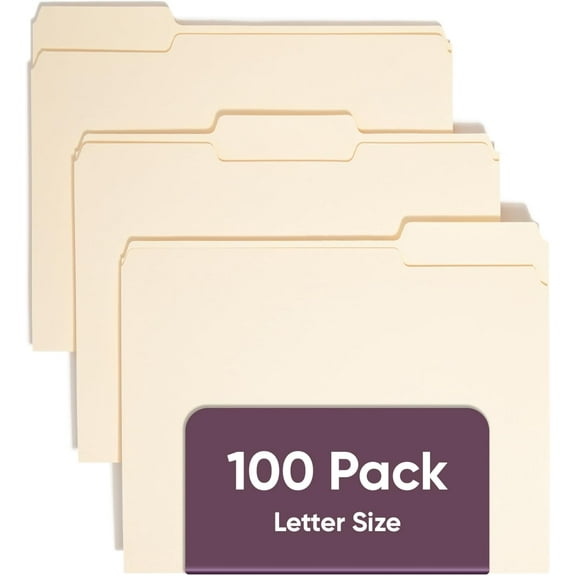 File Folders Letter Sized, 1/3-Cut Tab, Assorted Positions, Size Manila Folders, 100 Per Box (10330)